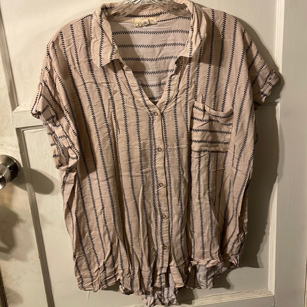 Perch by Blu Pepper vintage, crème & black short sleeve button down, 1X